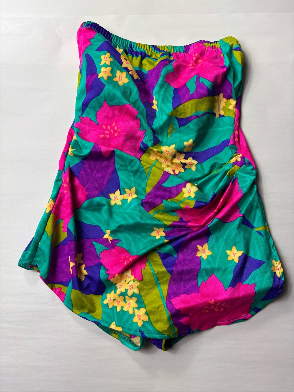 Vintage Oscar de la Renta Swimwear Floral Strapless Swimdress Romper Tropical 16